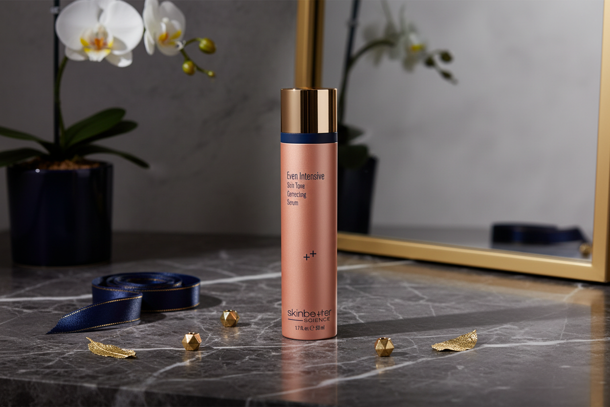 Skinbetter Science Even Intensive Tone Correcting Serum on dark marble surface